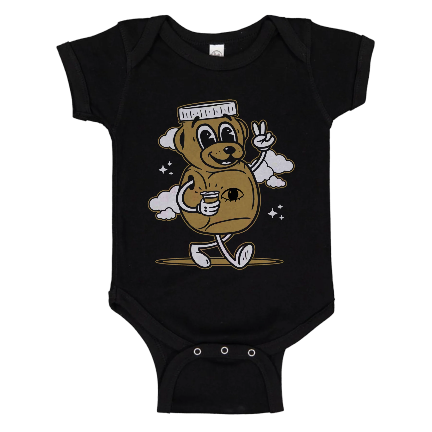 Elegy Honey Bear Baby Onesie (Black)